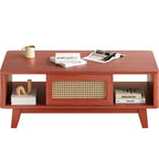 Tavolino da Caffè, Tavolini da Salotto, Tavolino Moderno Quadrato con Cassetto in Rattan, Tavolino da Salotto in Legno