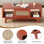 Tavolino da Caffè, Tavolini da Salotto, Tavolino Moderno Quadrato con Cassetto in Rattan, Tavolino da Salotto in Legno