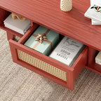Tavolino da Caffè, Tavolini da Salotto, Tavolino Moderno Quadrato con Cassetto in Rattan, Tavolino da Salotto in Legno