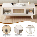 Tavolino da Caffè, Tavolini da Salotto, Tavolino Moderno Quadrato con Cassetto in Rattan, Tavolino da Salotto in Legno