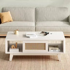 Tavolino da Caffè, Tavolini da Salotto, Tavolino Moderno Quadrato con Cassetto in Rattan, Tavolino da Salotto in Legno