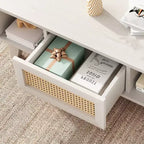 Tavolino da Caffè, Tavolini da Salotto, Tavolino Moderno Quadrato con Cassetto in Rattan, Tavolino da Salotto in Legno