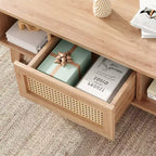 Tavolino da Caffè, Tavolini da Salotto, Tavolino Moderno Quadrato con Cassetto in Rattan, Tavolino da Salotto in Legno