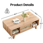 Tavolino da Caffè, Tavolini da Salotto, Tavolino Moderno Quadrato con Cassetto in Rattan, Tavolino da Salotto in Legno