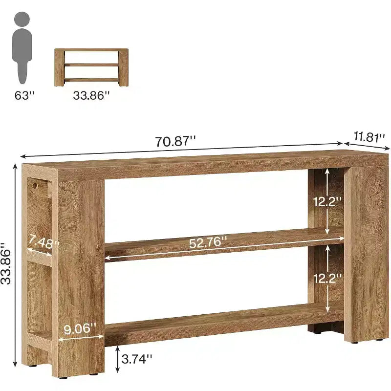 Consolle da 180 cm a 3 livelli extra lunga, tavolo da divano stretto in legno dietro al divano, tavolo d'ingresso in stile rustico per soggiorno, corridoio