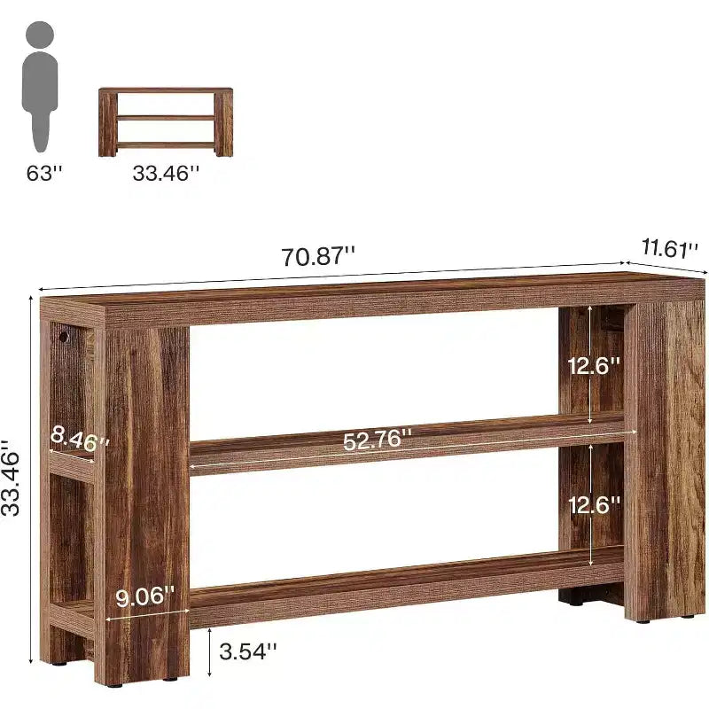 Consolle da 180 cm a 3 livelli extra lunga, tavolo da divano stretto in legno dietro al divano, tavolo d'ingresso in stile rustico per soggiorno, corridoio