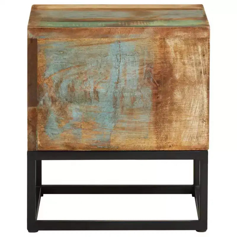 Tavolino in legno massello di recupero 11.8x11.8x13" – Rustico fatto a mano con base in ferro