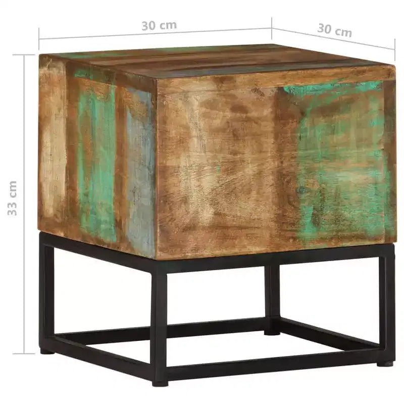 Tavolino in legno massello di recupero 11.8x11.8x13" – Rustico fatto a mano con base in ferro