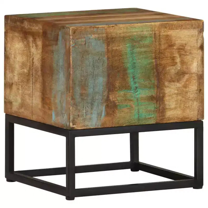Tavolino in legno massello di recupero 11.8x11.8x13" – Rustico fatto a mano con base in ferro