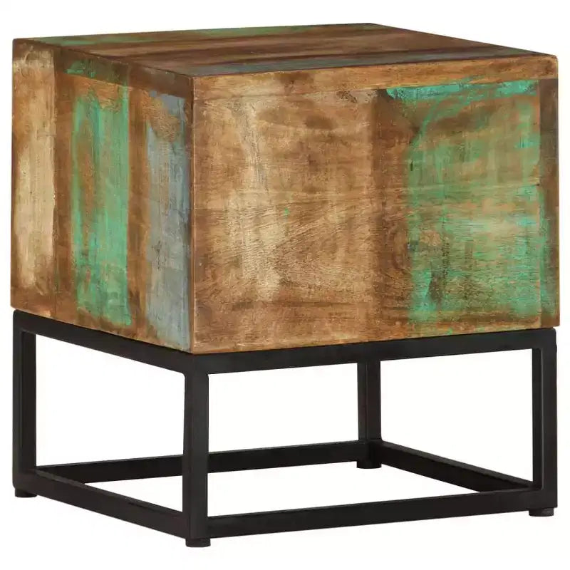 Tavolino in legno massello di recupero 11.8x11.8x13" – Rustico fatto a mano con base in ferro