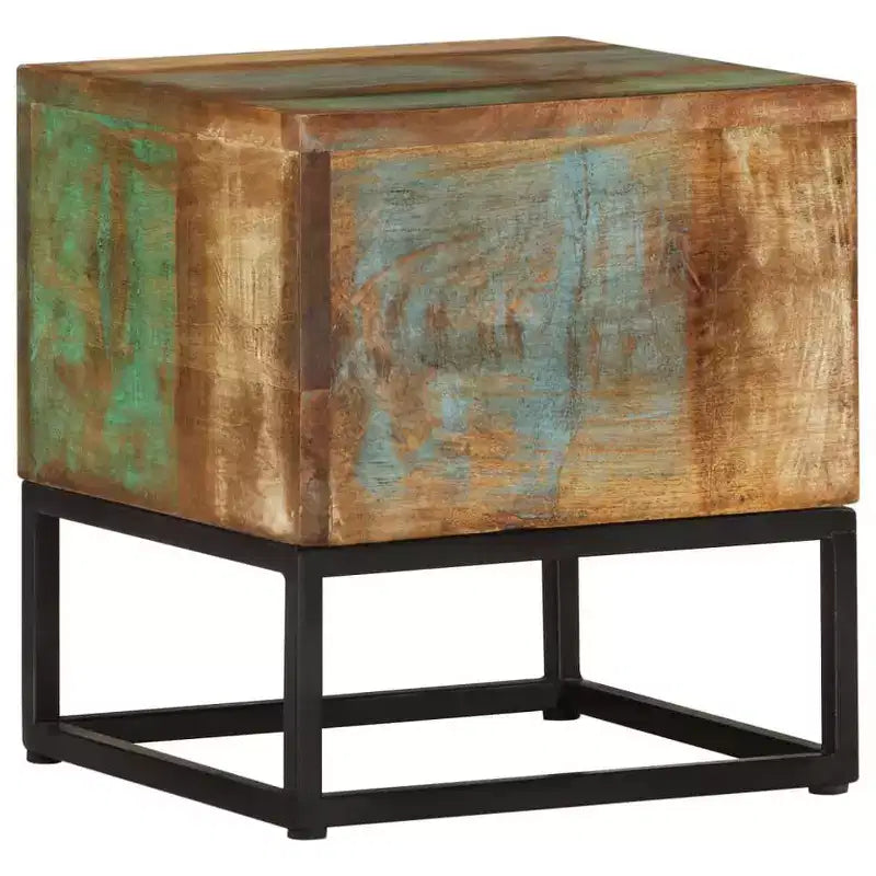 Tavolino in legno massello di recupero 11.8x11.8x13" – Rustico fatto a mano con base in ferro