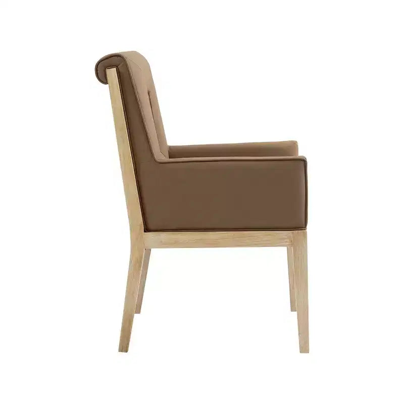 Sedia da pranzo con braccioli in pelle vegana nera – Struttura in legno di quercia, Stile moderno di metà secolo, Schienale alto