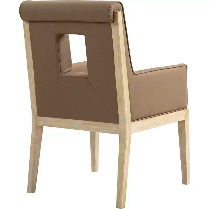Sedia da pranzo con braccioli in pelle vegana nera – Struttura in legno di quercia, Stile moderno di metà secolo, Schienale alto