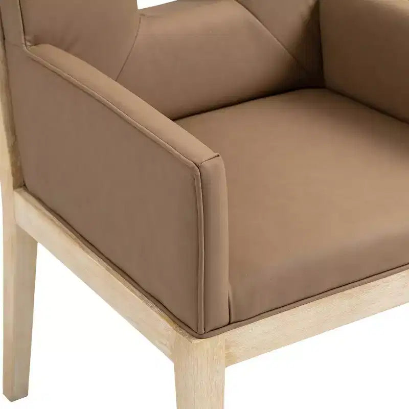 Sedia da pranzo con braccioli in pelle vegana nera – Struttura in legno di quercia, Stile moderno di metà secolo, Schienale alto