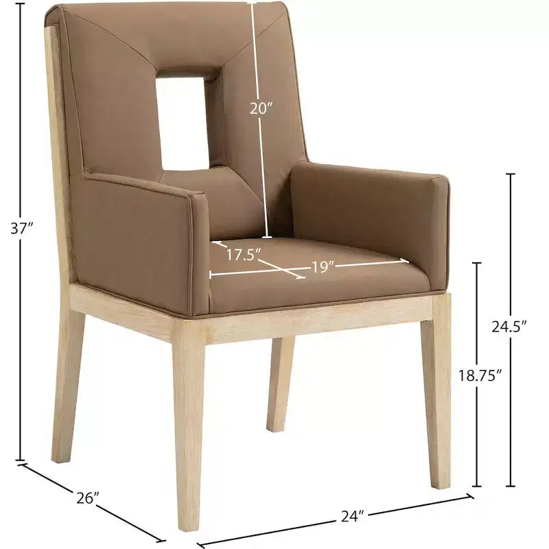 Sedia da pranzo con braccioli in pelle vegana nera – Struttura in legno di quercia, Stile moderno di metà secolo, Schienale alto