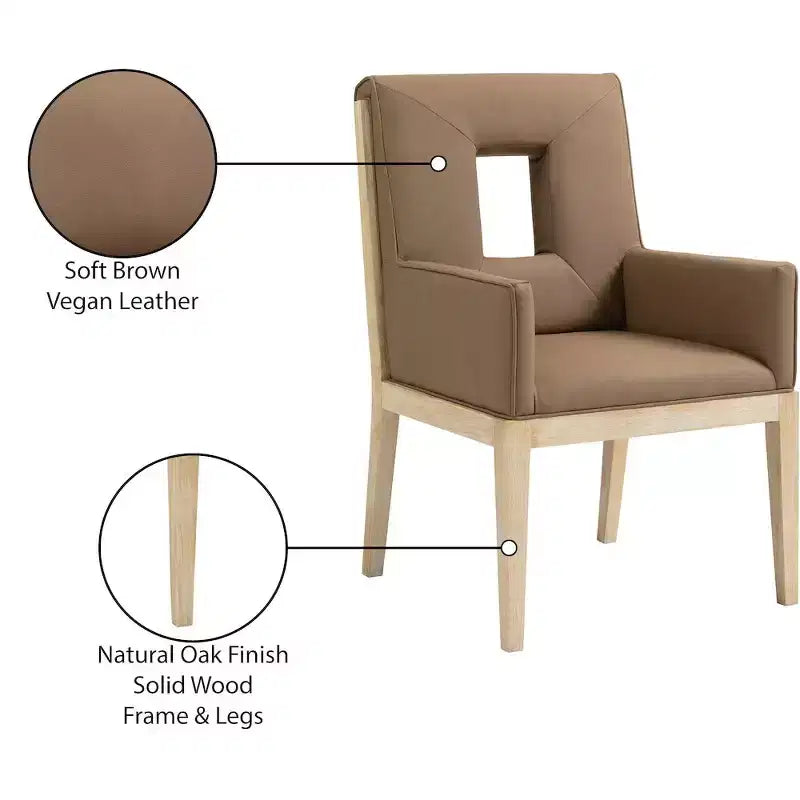 Sedia da pranzo con braccioli in pelle vegana nera – Struttura in legno di quercia, Stile moderno di metà secolo, Schienale alto