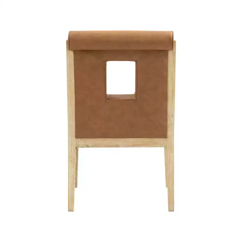 Sedia da pranzo con braccioli in pelle vegana nera – Struttura in legno di quercia, Stile moderno di metà secolo, Schienale alto