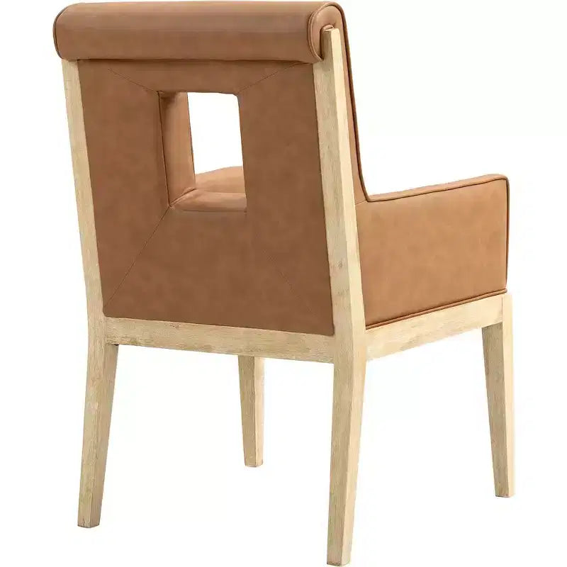 Sedia da pranzo con braccioli in pelle vegana nera – Struttura in legno di quercia, Stile moderno di metà secolo, Schienale alto