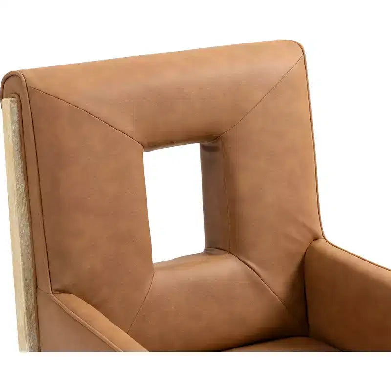 Sedia da pranzo con braccioli in pelle vegana nera – Struttura in legno di quercia, Stile moderno di metà secolo, Schienale alto