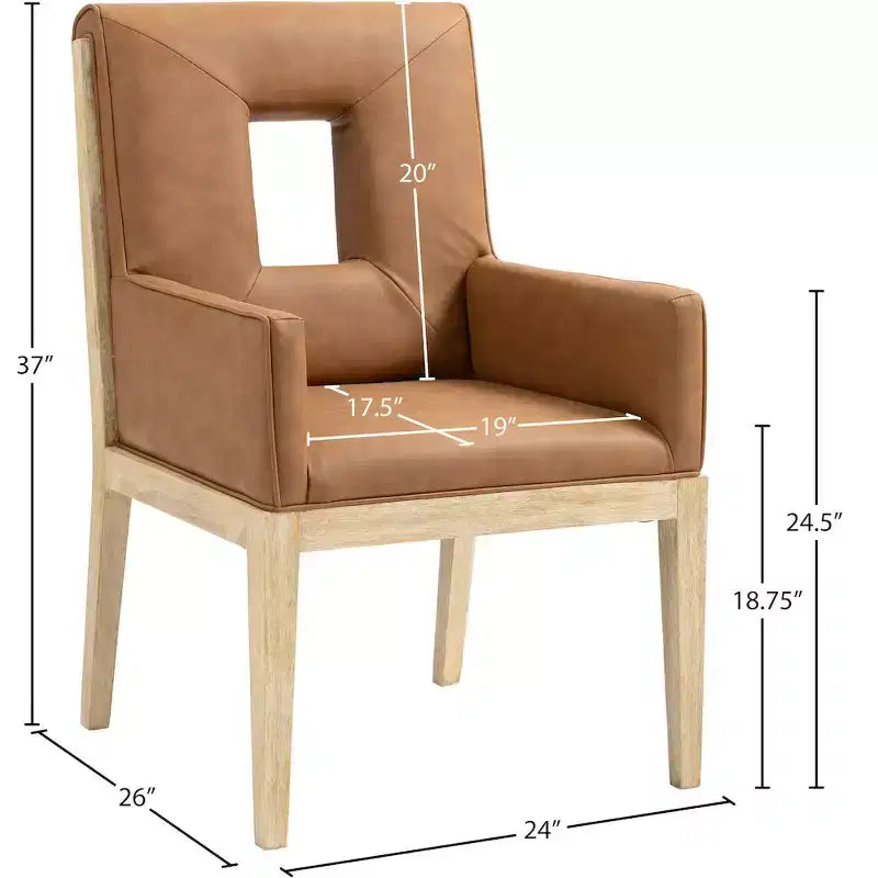 Sedia da pranzo con braccioli in pelle vegana nera – Struttura in legno di quercia, Stile moderno di metà secolo, Schienale alto