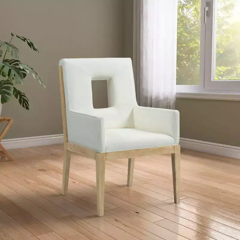 Sedia da pranzo con braccioli in pelle vegana nera – Struttura in legno di quercia, Stile moderno di metà secolo, Schienale alto