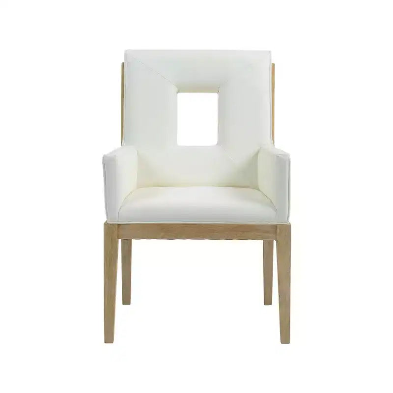 Sedia da pranzo con braccioli in pelle vegana nera – Struttura in legno di quercia, Stile moderno di metà secolo, Schienale alto