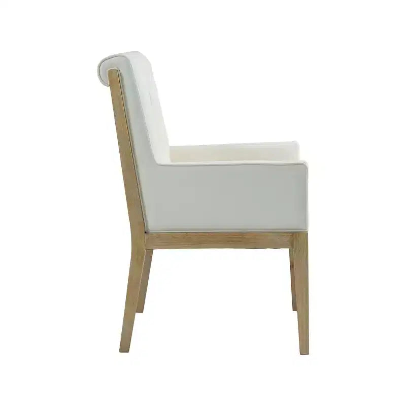 Sedia da pranzo con braccioli in pelle vegana nera – Struttura in legno di quercia, Stile moderno di metà secolo, Schienale alto
