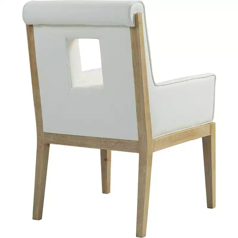 Sedia da pranzo con braccioli in pelle vegana nera – Struttura in legno di quercia, Stile moderno di metà secolo, Schienale alto
