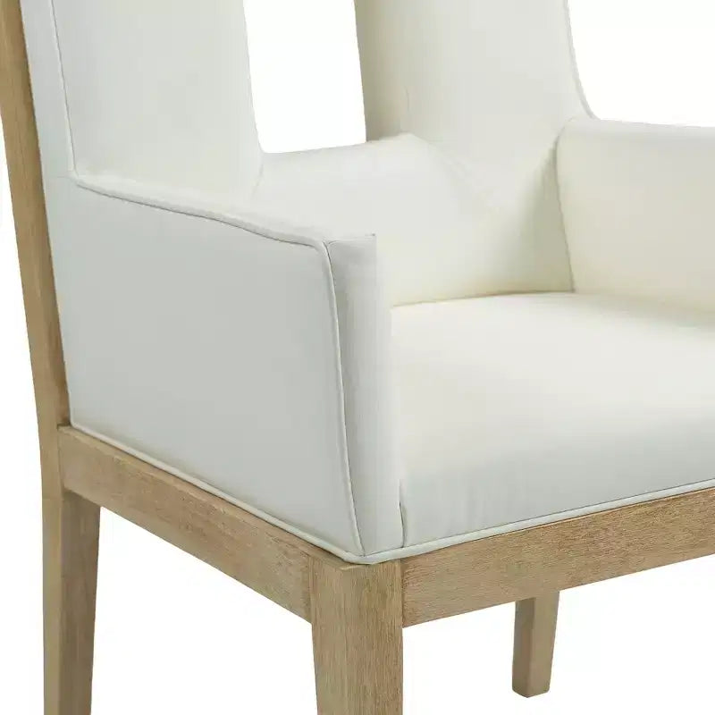 Sedia da pranzo con braccioli in pelle vegana nera – Struttura in legno di quercia, Stile moderno di metà secolo, Schienale alto