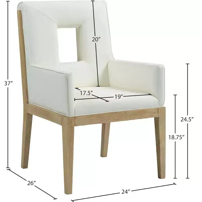 Sedia da pranzo con braccioli in pelle vegana nera – Struttura in legno di quercia, Stile moderno di metà secolo, Schienale alto