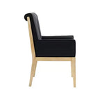 Sedia da pranzo con braccioli in pelle vegana nera – Struttura in legno di quercia, Stile moderno di metà secolo, Schienale alto