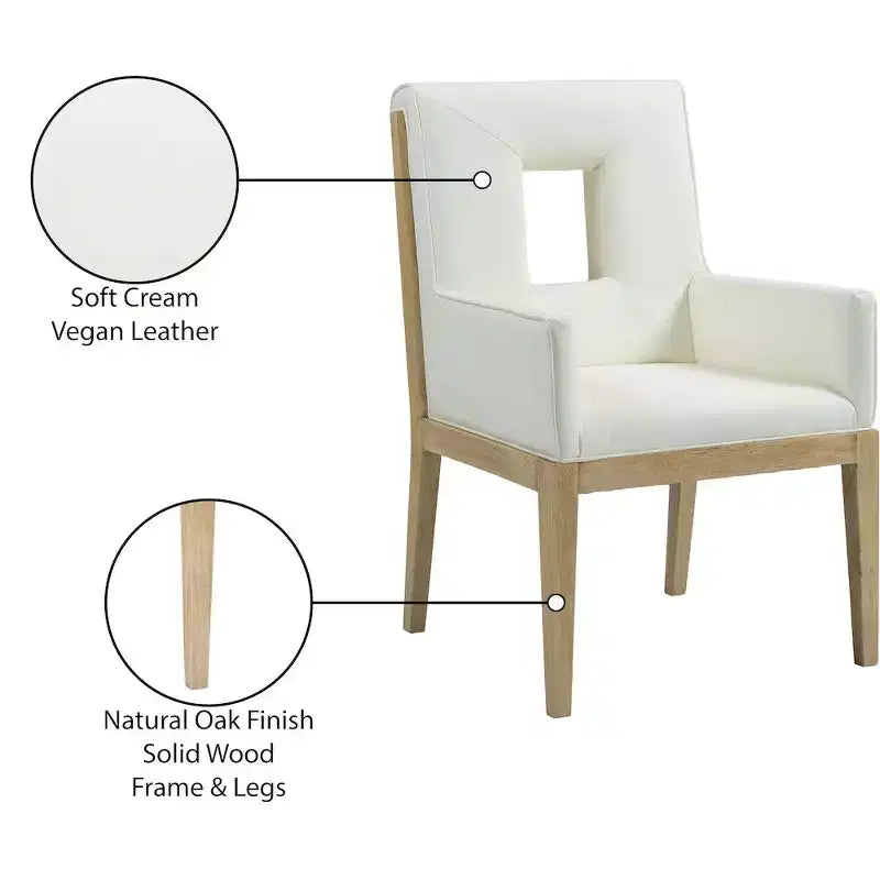Sedia da pranzo con braccioli in pelle vegana nera – Struttura in legno di quercia, Stile moderno di metà secolo, Schienale alto