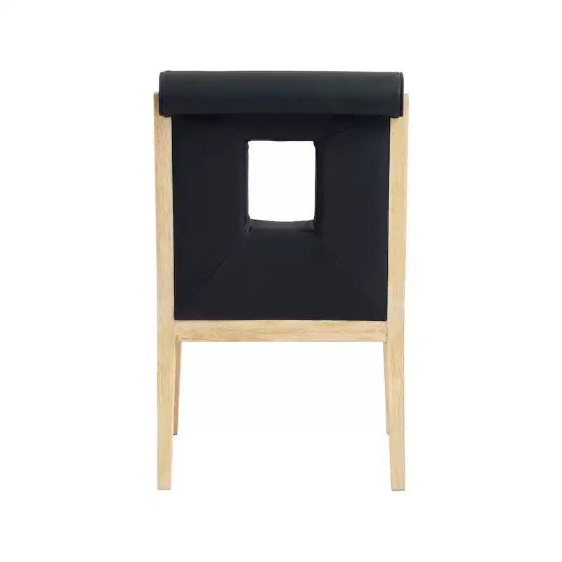 Sedia da pranzo con braccioli in pelle vegana nera – Struttura in legno di quercia, Stile moderno di metà secolo, Schienale alto