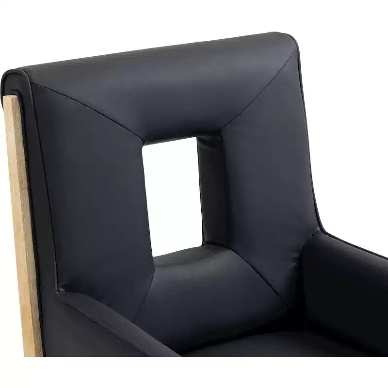 Sedia da pranzo con braccioli in pelle vegana nera – Struttura in legno di quercia, Stile moderno di metà secolo, Schienale alto