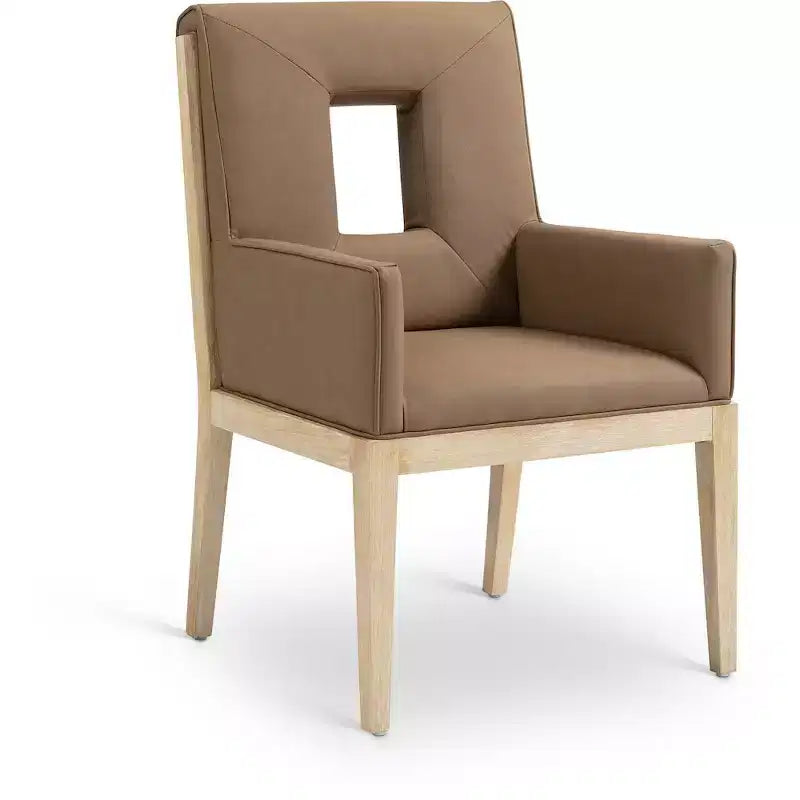 Sedia da pranzo con braccioli in pelle vegana nera – Struttura in legno di quercia, Stile moderno di metà secolo, Schienale alto