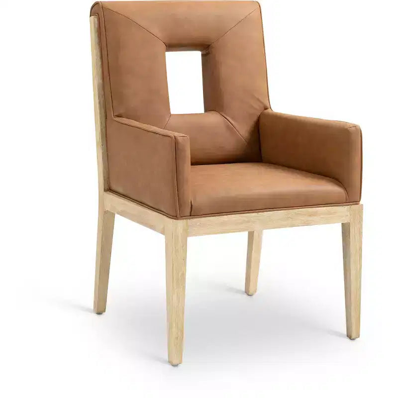 Sedia da pranzo con braccioli in pelle vegana nera – Struttura in legno di quercia, Stile moderno di metà secolo, Schienale alto