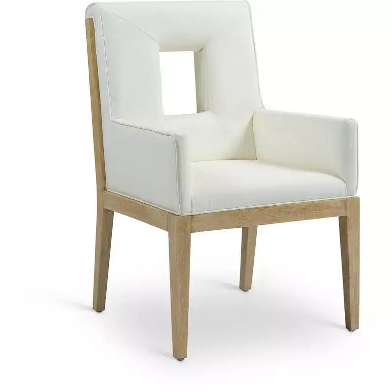 Sedia da pranzo con braccioli in pelle vegana nera – Struttura in legno di quercia, Stile moderno di metà secolo, Schienale alto