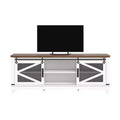 GustoWave Farmhouse TV Stand for TVs up to 65'', Sliding Barn Door with Open Storage, White & Brown