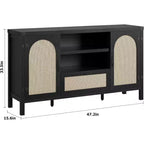 Mobile credenza da 47" in rattan nero – Cassetto, ripiani regolabili, stile rustico