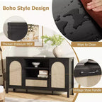 Mobile credenza da 47" in rattan nero – Cassetto, ripiani regolabili, stile rustico