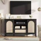 Mobile credenza da 47" in rattan nero – Cassetto, ripiani regolabili, stile rustico