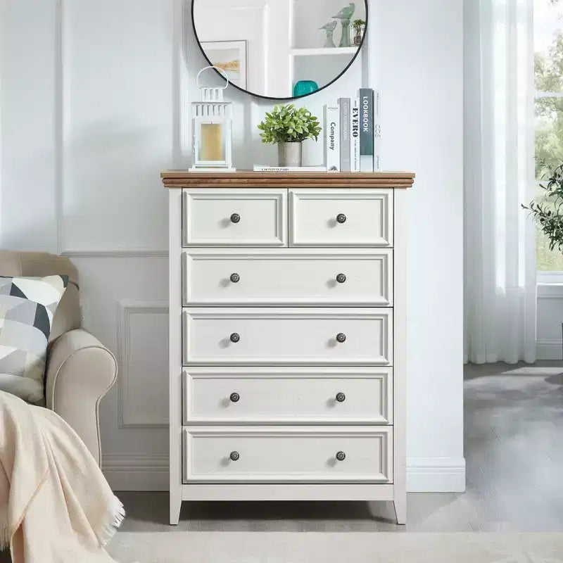 6 Drawers Dresser, Chest of Drawers Closet Organizers and Storage Clothes Storage Drawers Cabinet, Farmhouse Dresser Organizer