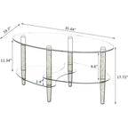 Tavolino da caffè ovale moderno con piano in vetro e gambe in rovere - 89,94x50,01x45,01 cm - Capacità di carico 100 kg