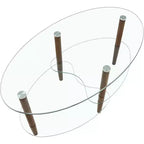 Tavolino da caffè ovale moderno con piano in vetro e gambe in rovere - 89,94x50,01x45,01 cm - Capacità di carico 100 kg