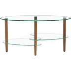 Tavolino da caffè ovale moderno con piano in vetro e gambe in rovere - 89,94x50,01x45,01 cm - Capacità di carico 100 kg