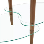 Tavolino da caffè ovale moderno con piano in vetro e gambe in rovere - 89,94x50,01x45,01 cm - Capacità di carico 100 kg