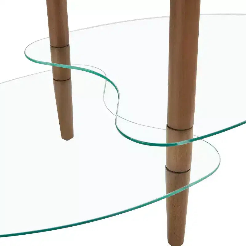 Tavolino da caffè ovale moderno con piano in vetro e gambe in rovere - 89,94x50,01x45,01 cm - Capacità di carico 100 kg