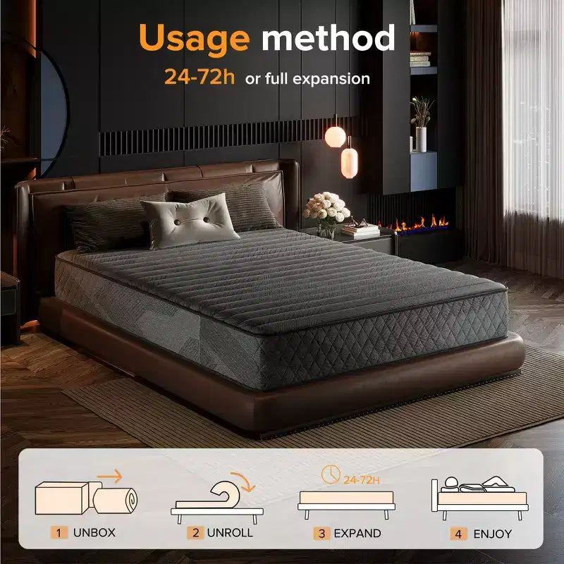 Materasso Full Hybrid – Medio Rigido, Molle Insacchettate + Memory Foam, 25 cm, CertiPUR-US, Nero