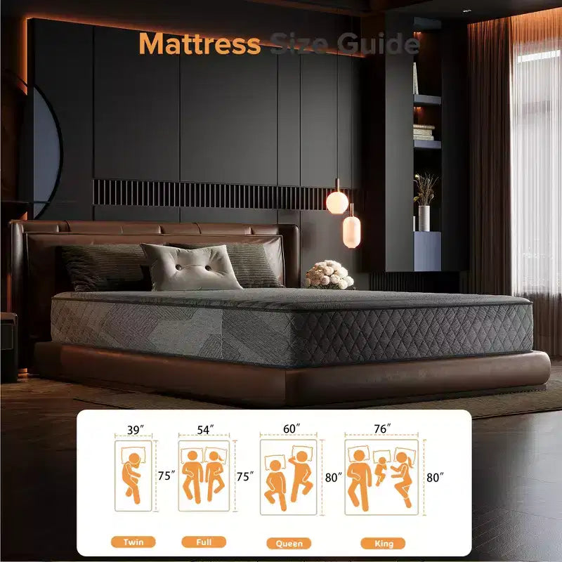 Materasso Full Hybrid – Medio Rigido, Molle Insacchettate + Memory Foam, 25 cm, CertiPUR-US, Nero