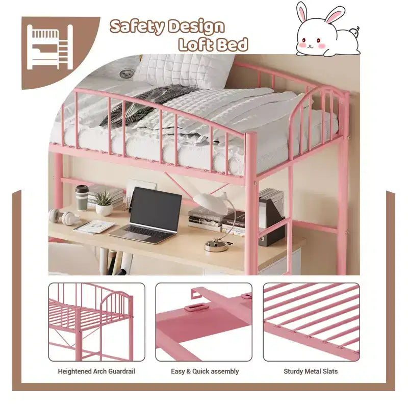 Letto a soppalco singolo con scaletta e sponda di protezione arcuata – Telaio in metallo, portata 159 kg, altezza libera 118 cm